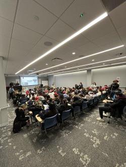 Fire Safety personnel conducting training for 150 Greek Life students in Dickson Hall.